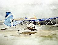 landing op het amelander strand   aquarel