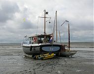  'tij' en de rest van de vloot drooggevallen bij schiermonnikoog