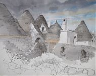 trullo sovrano puglia  potlood/aquarel