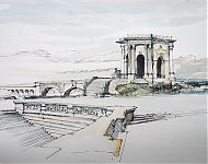 chateau d'eau montpellier pen/aquarel