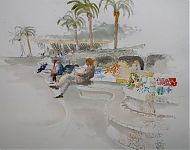 park gaudi barcelona aquarel