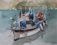 vissers kaïki peloponnesus potlood/aquarel